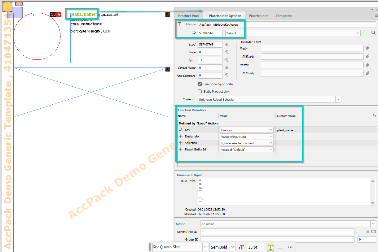 Placeholder Options configuration for plant name