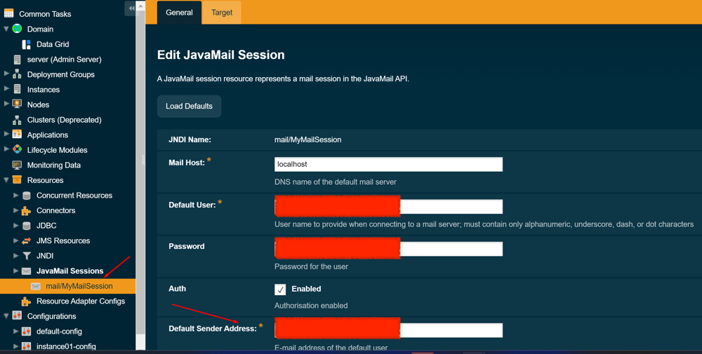 Payara server mail setting