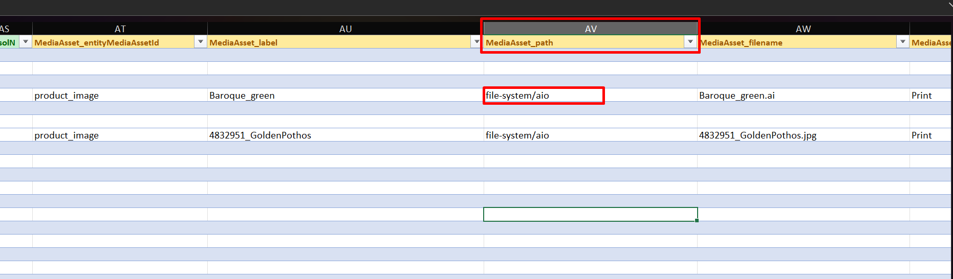 Server volume path in the MediaAsset_path column